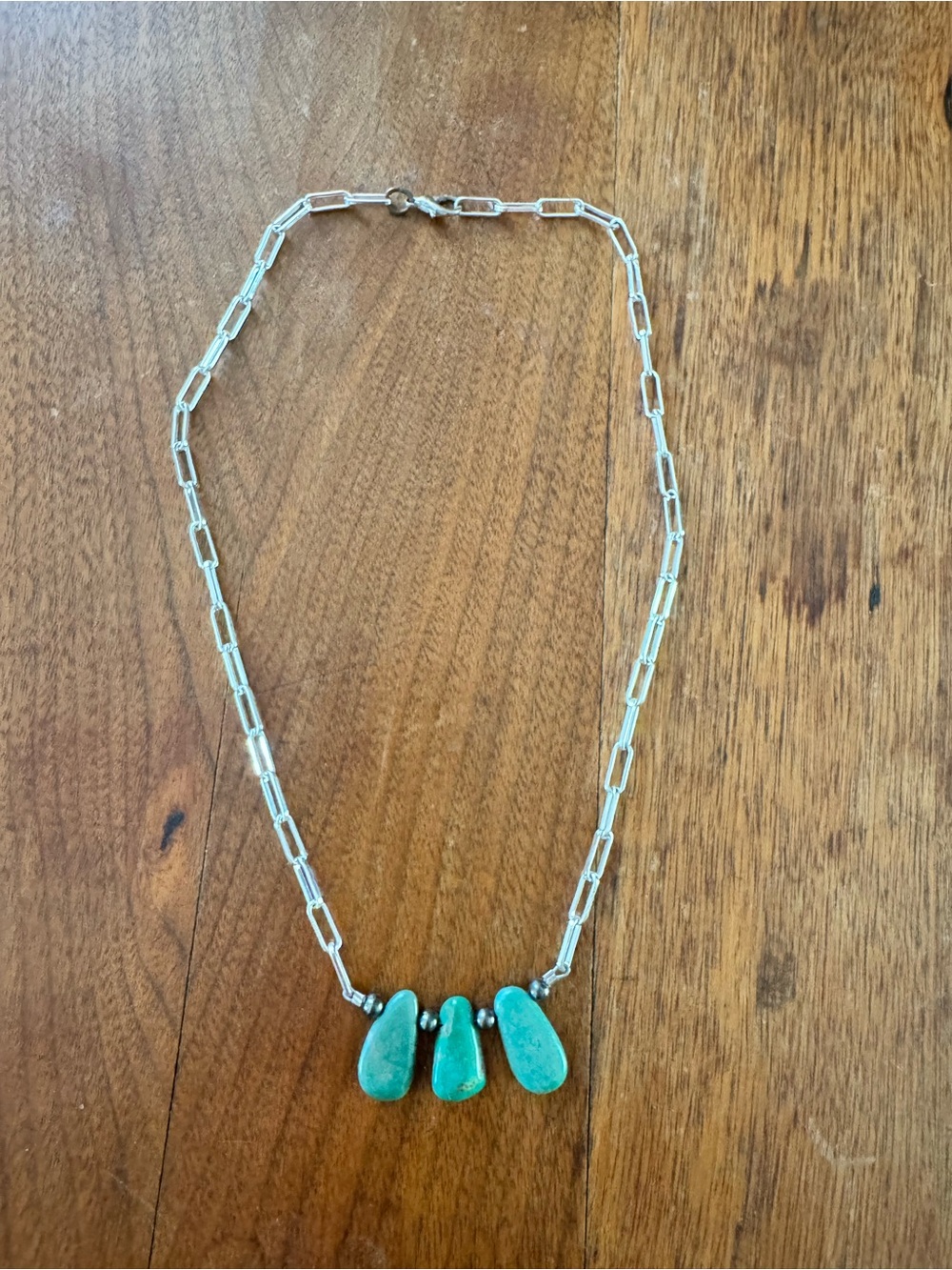 Silver Chain Necklace with Turquoise Pendant Drops